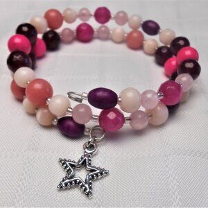 Handmade jewelry set with memory wire bracelets and earrings